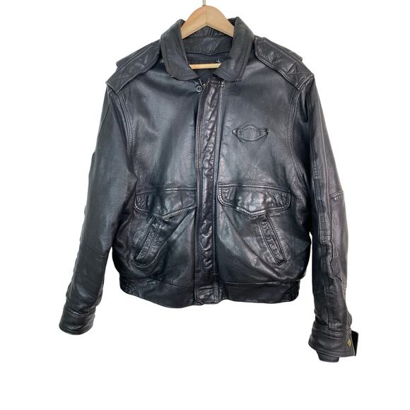 San Diego Leather Factory Men's 46 Black Leather Insulated Bomber Flight Jacket - Picture 1 of 11